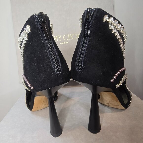 JIMMY CHOO Kendrix 100 - Suede Booties with Embroidery Black/White - Picture 9 of 15